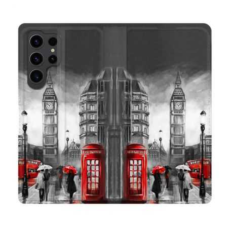 Housse Cuir Portefeuille Pour Samsung Galaxy S23 Ultra Voyage Angleterre Londres Vintage