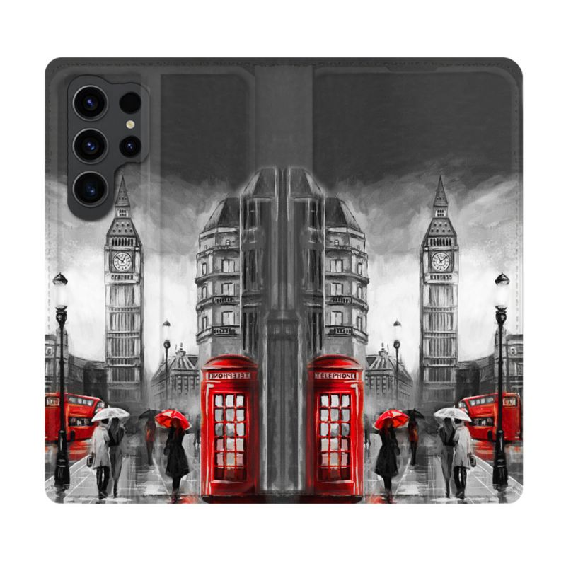 Housse Cuir Portefeuille Pour Samsung Galaxy S23 Ultra Voyage Angleterre Londres Vintage