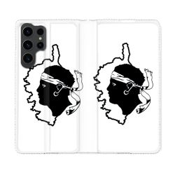 Housse Cuir Portefeuille Pour Samsung Galaxy S23 Ultra Voyage Corse Blanc