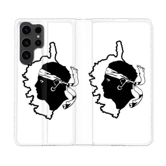 Housse Cuir Portefeuille Pour Samsung Galaxy S23 Ultra Voyage Corse Blanc