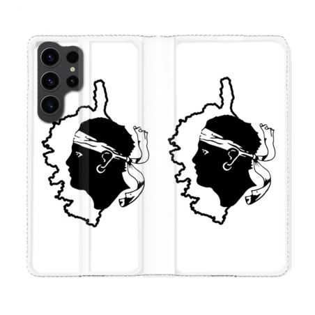 Housse Cuir Portefeuille Pour Samsung Galaxy S23 Ultra Voyage Corse Blanc