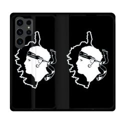 Housse Cuir Portefeuille Pour Samsung Galaxy S23 Ultra Voyage Corse Noir