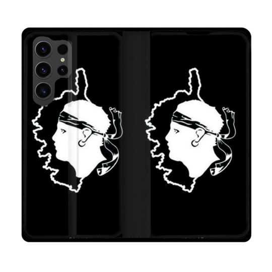 Housse Cuir Portefeuille Pour Samsung Galaxy S23 Ultra Voyage Corse Noir