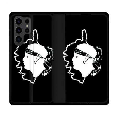 Housse Cuir Portefeuille Pour Samsung Galaxy S23 Ultra Voyage Corse Noir