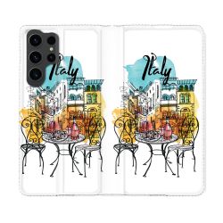 Housse Cuir Portefeuille Pour Samsung Galaxy S23 Ultra Voyage Italie Vintage