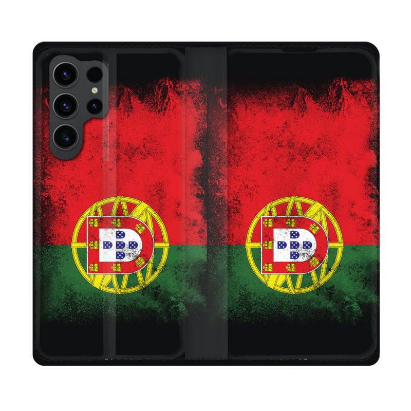 Housse Cuir Portefeuille Pour Samsung Galaxy S23 Ultra Voyage Portugal Drapeau