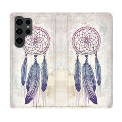 Housse Cuir Portefeuille Pour Samsung Galaxy S23 Ultra Zen Attrape Reve Blanc