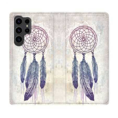 Housse Cuir Portefeuille Pour Samsung Galaxy S23 Ultra Zen Attrape Reve Blanc
