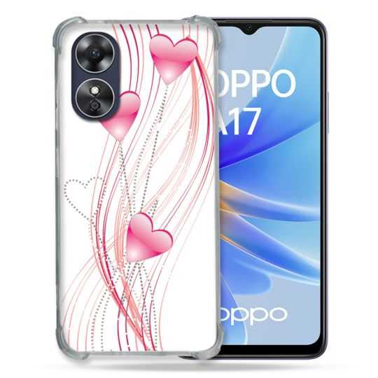 Coque Renforcée Pour Oppo A17 Amour Coeur Rose Montant sur Blanc