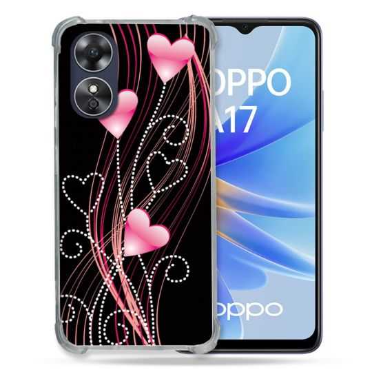 Coque Renforcée Pour Oppo A17 Amour Coeur Rose Montant sur Noir