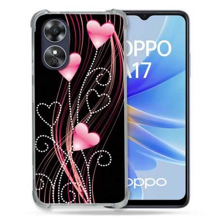 Coque Renforcée Pour Oppo A17 Amour Coeur Rose Montant sur Noir