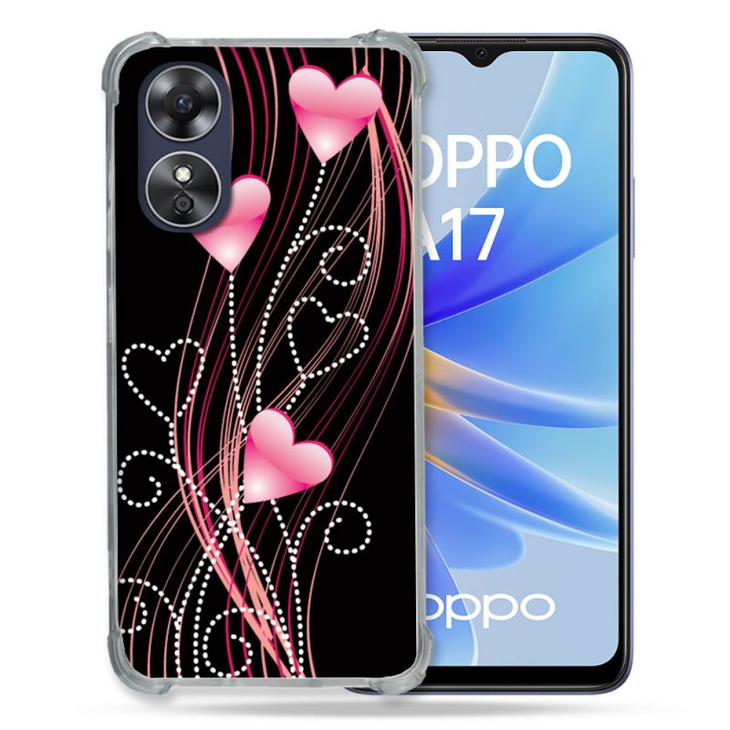 Coque Renforcée Pour Oppo A17 Amour Coeur Rose Montant sur Noir