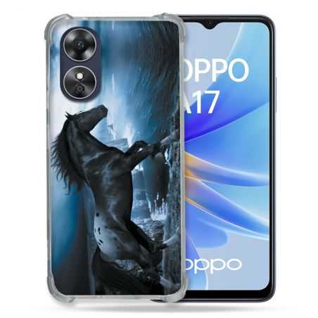 Coque Renforcée Pour Oppo A17 Animal Cheval Noir
