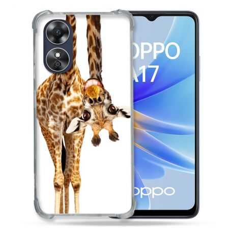 Coque Renforcée Pour Oppo A17 Animal Girafe Blanche
