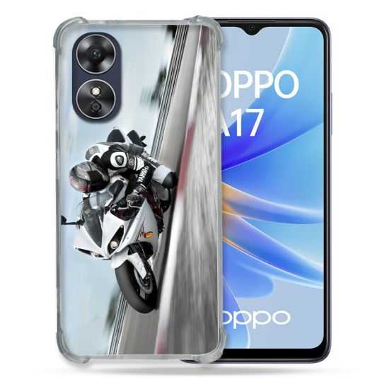 Coque Renforcée Pour Oppo A17 Moto Course GP Blanche