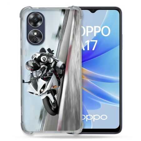 Coque Renforcée Pour Oppo A17 Moto Course GP Blanche