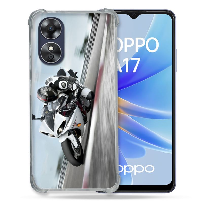 Coque Renforcée Pour Oppo A17 Moto Course GP Blanche