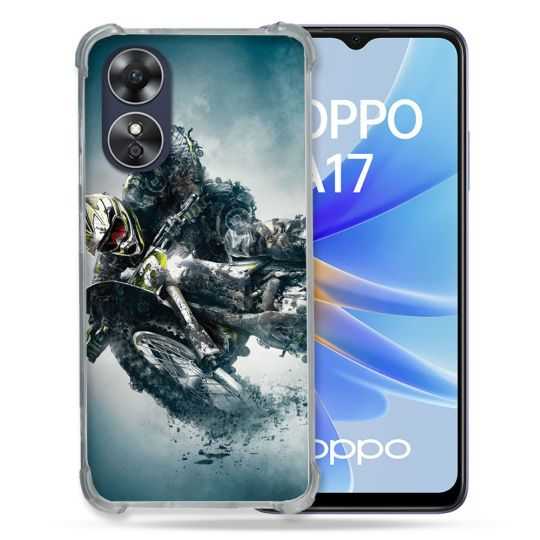 Coque Renforcée Pour Oppo A17 Moto Cross Ombre