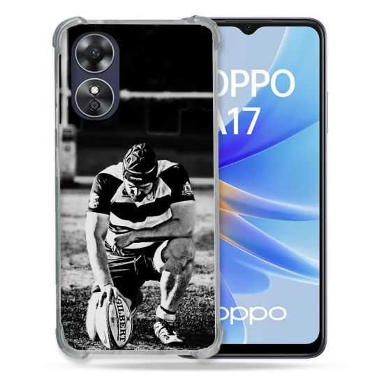 Coque Renforcée Pour Oppo A17 Sport Rugby Noir Blanc