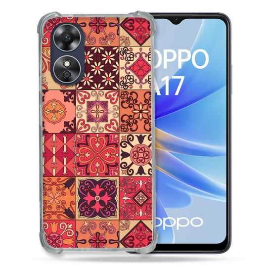 Coque Renforcée Pour Oppo A17 Texture Carreau Ciment Rouge