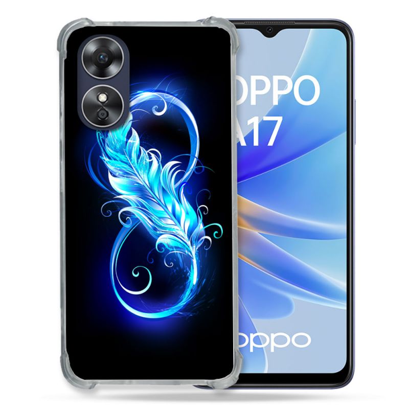 Coque Renforcée Pour Oppo A17 Texture Plume Infini Bleu
