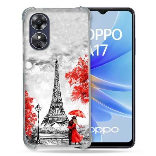 Coque Renforcée Pour Oppo A17 Voyage France Paris Rouge