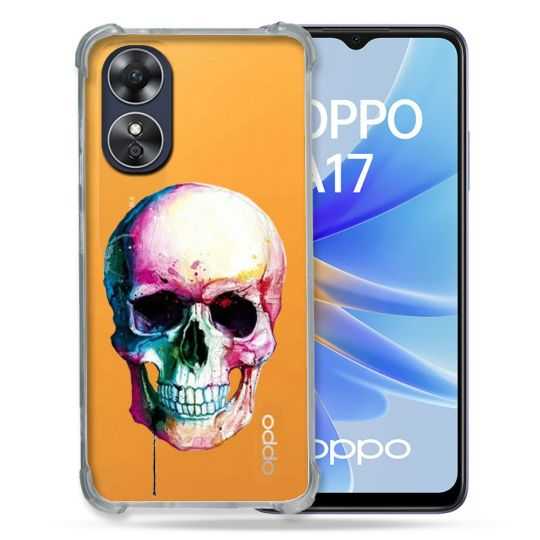Coque Renforcée Transparente Pour Oppo A17 Skull Head Crane Colore
