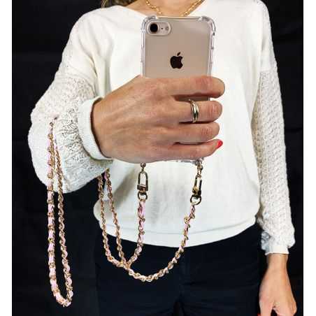 Coque Renforcée Transparente Pour Oppo A17 avec Lanière / Bandoulière / Cordon Chaine suspendue Rose