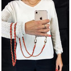Coque Renforcée Transparente Pour Oppo A17 avec Lanière / Bandoulière / Cordon Chaine suspendue Rouge