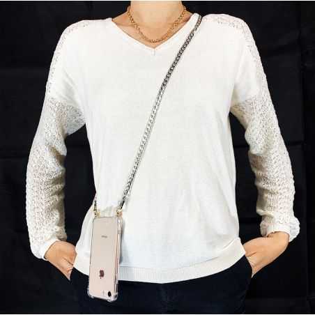 Coque Renforcée Transparente Pour Oppo A17 avec Lanière / Bandoulière / Cordon Metal Maille Argent