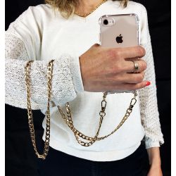 Coque Renforcée Transparente Pour Oppo A17 avec Lanière / Bandoulière / Cordon Metal Maille Or