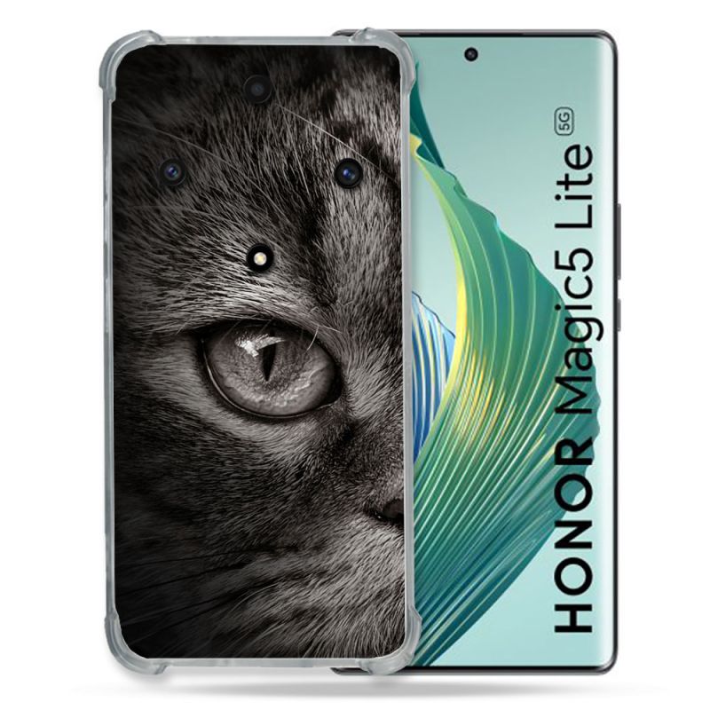 Coque Renforcée Pour Honor Magic 5 Lite Animal Chat Gris
