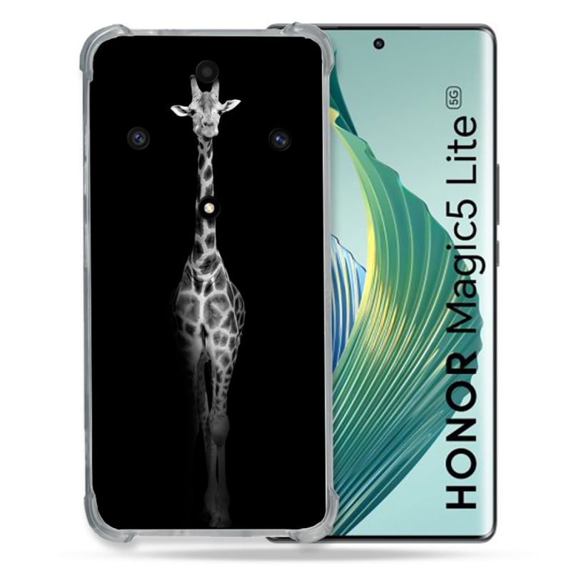 Coque Renforcée Pour Honor Magic 5 Lite Animal Girafe Noire