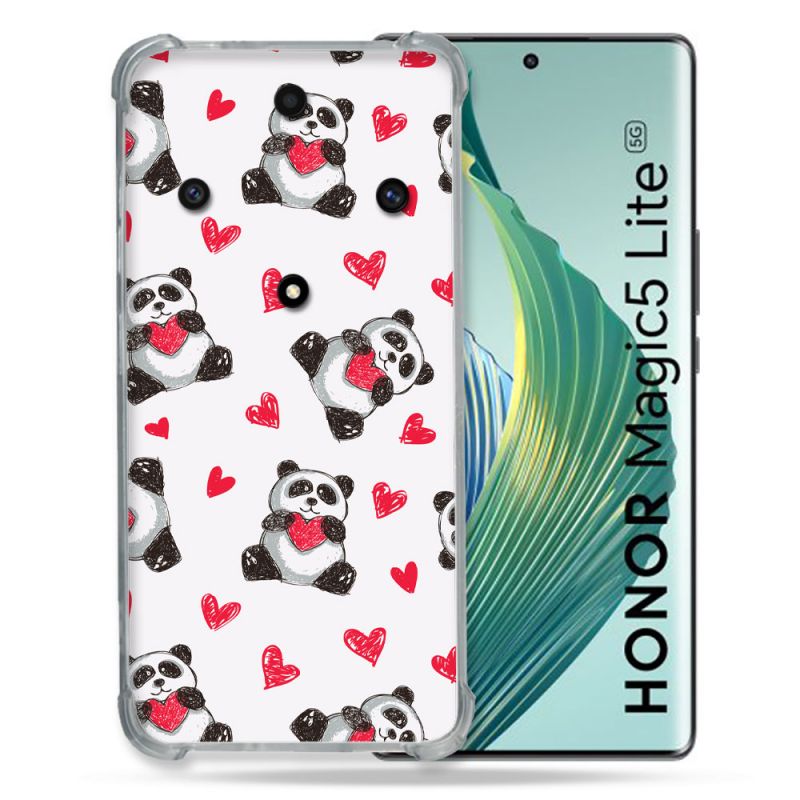 Coque Renforcée Pour Honor Magic 5 Lite Animal Panda Cœur