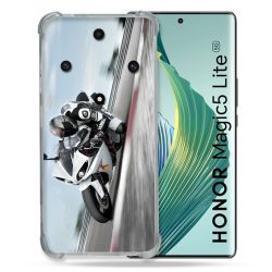 Coque Renforcée Pour Honor Magic 5 Lite Moto Course GP Blanche