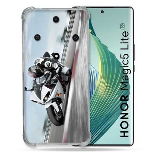 Coque Renforcée Pour Honor Magic 5 Lite Moto Course GP Blanche