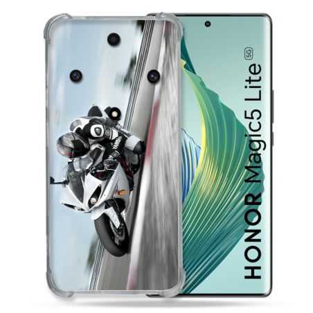 Coque Renforcée Pour Honor Magic 5 Lite Moto Course GP Blanche