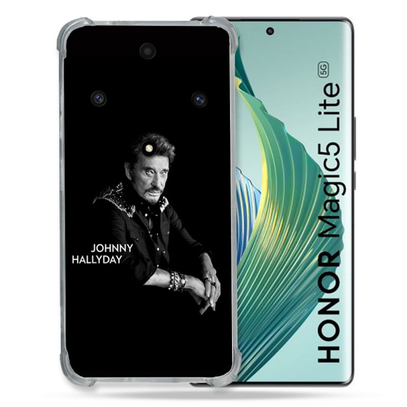 Coque Renforcée Pour Honor Magic 5 Lite Musique Johnny Hallyday Noir