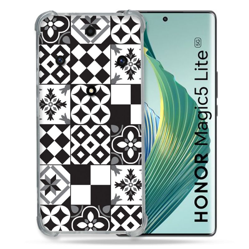 Coque Renforcée Pour Honor Magic 5 Lite Texture Carreau Ciment Noir
