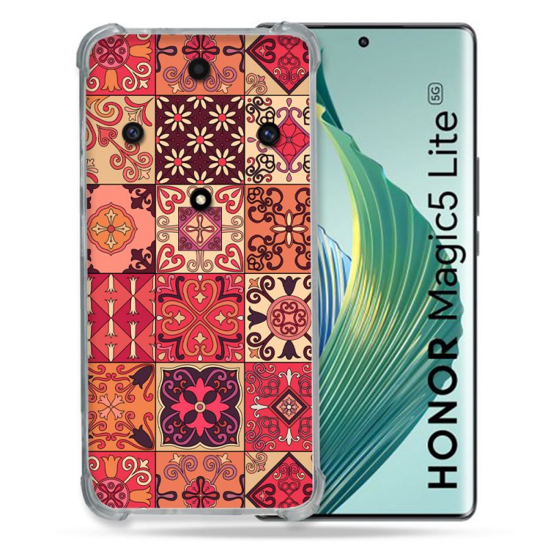 Coque Renforcée Pour Honor Magic 5 Lite Texture Carreau Ciment Rouge