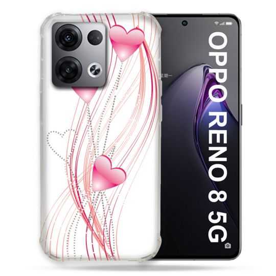 Coque Renforcée Pour Oppo Reno 8 5G Amour Coeur Rose Montant sur Blanc