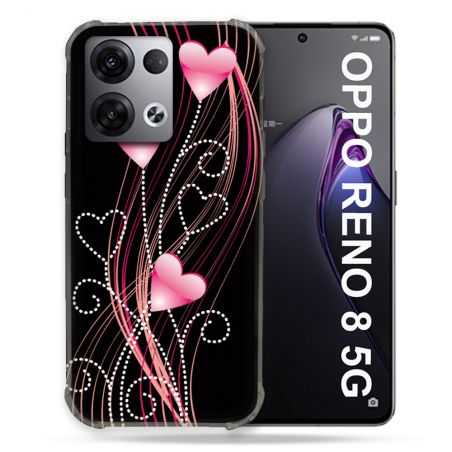 Coque Renforcée Pour Oppo Reno 8 5G Amour Coeur Rose Montant sur Noir