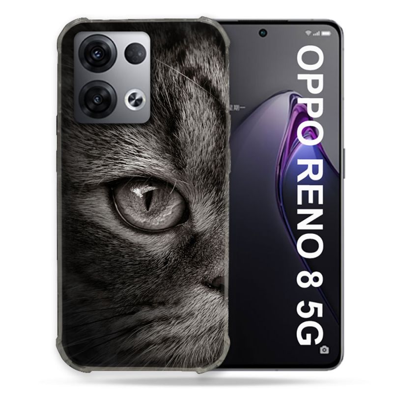 Coque Renforcée Pour Oppo Reno 8 5G Animal Chat Gris