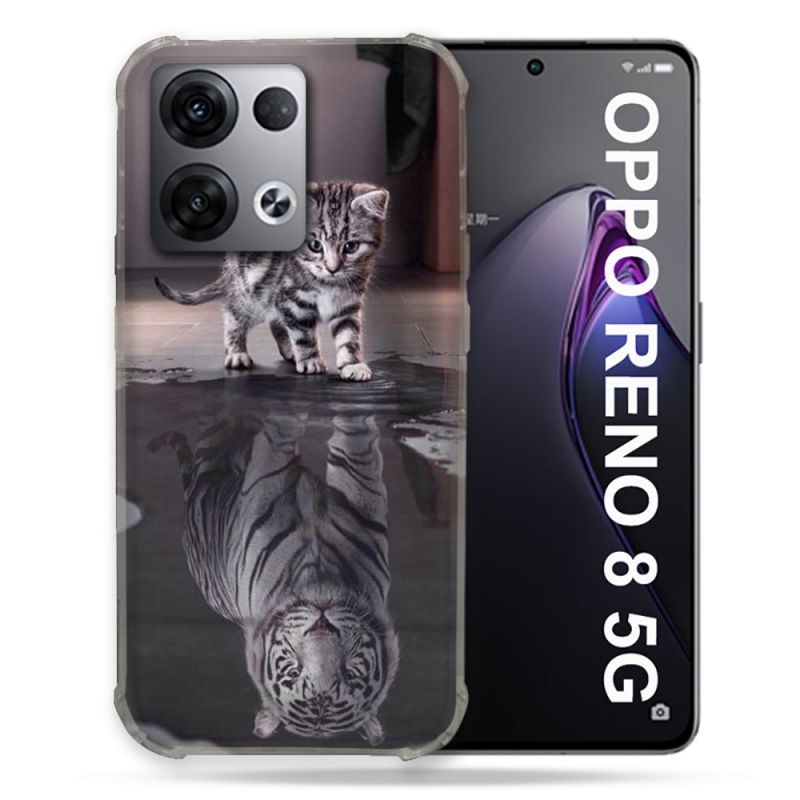 Coque Renforcée Pour Oppo Reno 8 5G Animal Chat Reflet