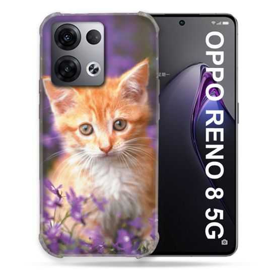 Coque Renforcée Pour Oppo Reno 8 5G Animal Chat Violet