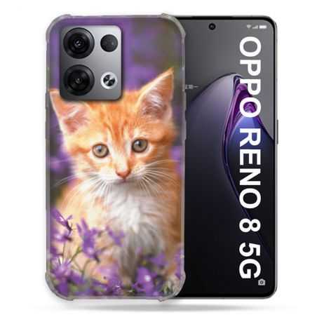 Coque Renforcée Pour Oppo Reno 8 5G Animal Chat Violet