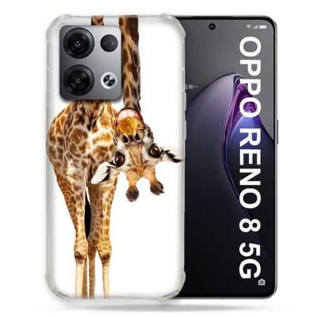 Coque Renforcée Pour Oppo Reno 8 5G Animal Girafe Blanche