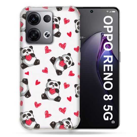 Coque Renforcée Pour Oppo Reno 8 5G Animal Panda Cœur