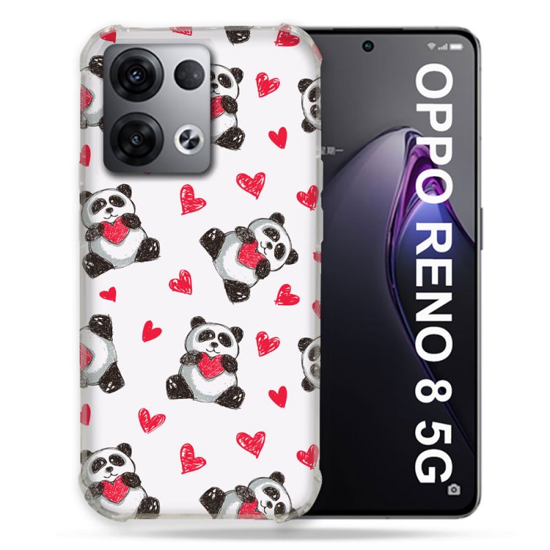 Coque Renforcée Pour Oppo Reno 8 5G Animal Panda Cœur