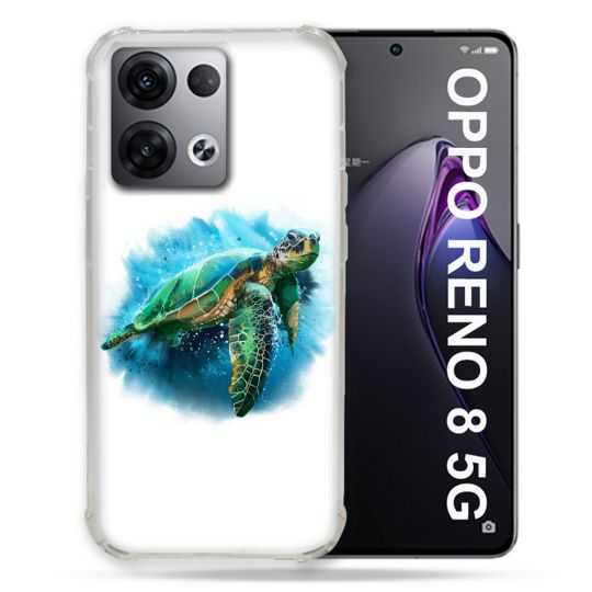 Coque Renforcée Pour Oppo Reno 8 5G Animal Tortue Blanche multicolore